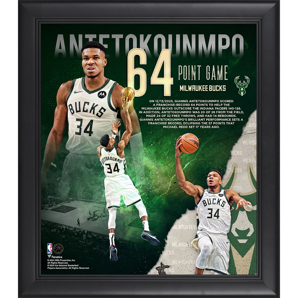 Giannis Antetokounmpo Milwaukee Bucks Framed 15" x 17" Franchise Record 64 Points Collage