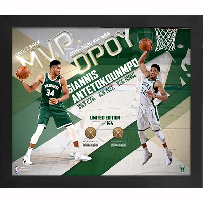 Giannis Antetokounmpo Milwaukee Bucks Framed 20" x 24" 2020 NBA MVP & DPOY Collage with Team-Used Net From the 2018-19 and 2019-20 Seasons - Limited Edition of 144