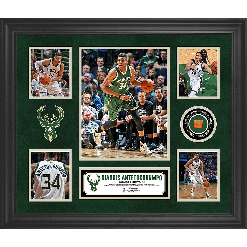 Giannis Antetokounmpo Milwaukee Bucks Framed 5-Photo Collage with a Piece of Team-Used Basketball