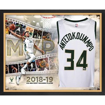 Giannis Antetokounmpo Milwaukee Bucks Framed Autographed Nike White Swingman Jersey 2019 NBA MVP Collage