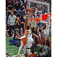 Giannis Antetokounmpo Milwaukee Bucks Unsigned Block Game Four of the 2021 NBA Finals Photograph