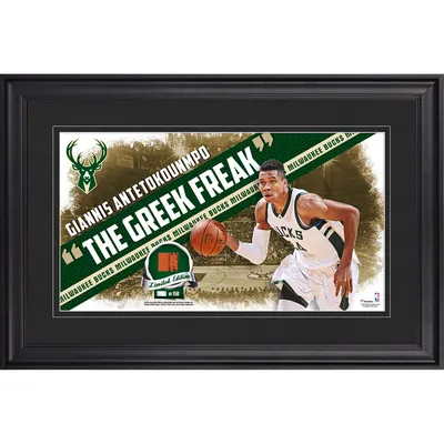 Giannis "Greek Freak" Antetokounmpo Milwaukee Bucks Fanatics Authentic Framed 10" x 18" Nickname Collage with Piece of Team-Used Basketball - Limited Edition of 150