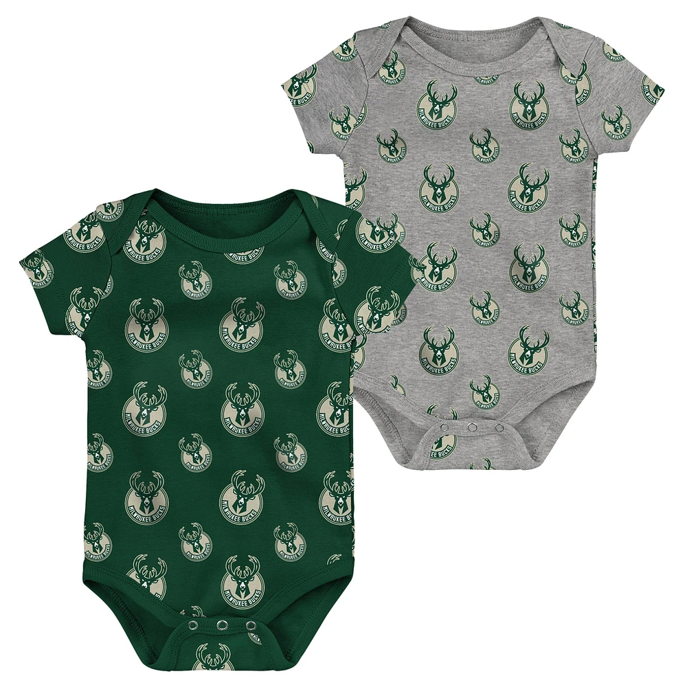 Lot de deux bodys doubles Milwaukee Bucks vert chasseur/gris pour bébé