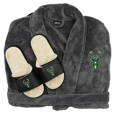 Milwaukee Bucks ISlide Faux Fur Slide Sandals & Robe Bundle