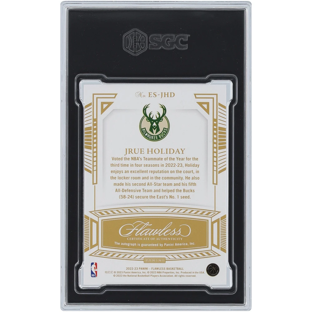 Carte Panini Flawless Excellence Gold #ES-JHD #5/10 authentifiée 9/10 signée Jrue Holiday Milwaukee Bucks 2022-23