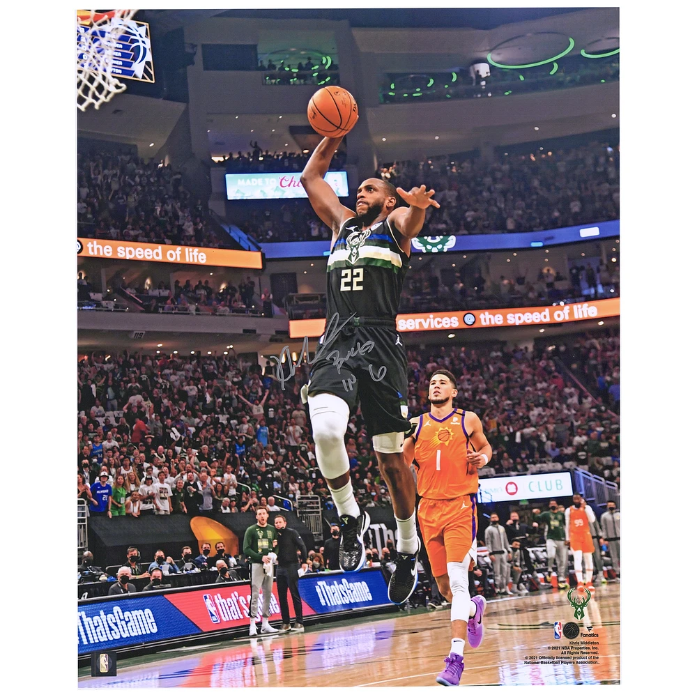 Khris Middleton Milwaukee Bucks Autographed 16" x 20" Dunk vs. Phoenix Suns Photograph with "Bucks in 6" Inscription