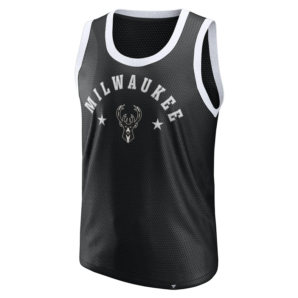 Débardeur en maille noire Fanatics Milwaukee Bucks pour homme