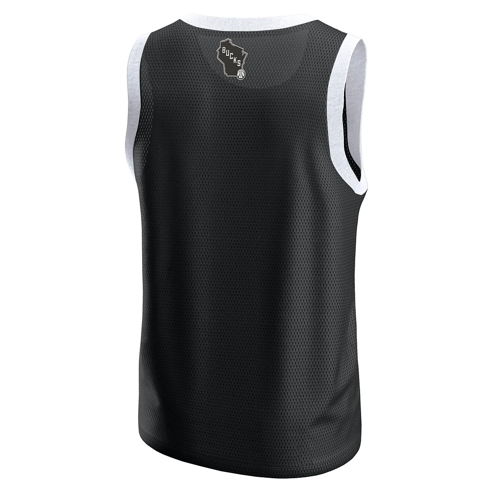 Débardeur en maille noire Fanatics Milwaukee Bucks pour homme
