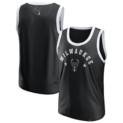 Débardeur en maille noire Fanatics Milwaukee Bucks pour homme
