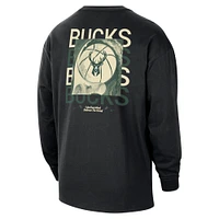 Men's Nike Black Milwaukee Bucks Courtside Oversized Long Sleeve T-Shirt