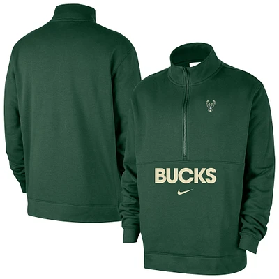 Veste demi-zip Nike Hunter Green Milwaukee Bucks Courtside Club pour homme