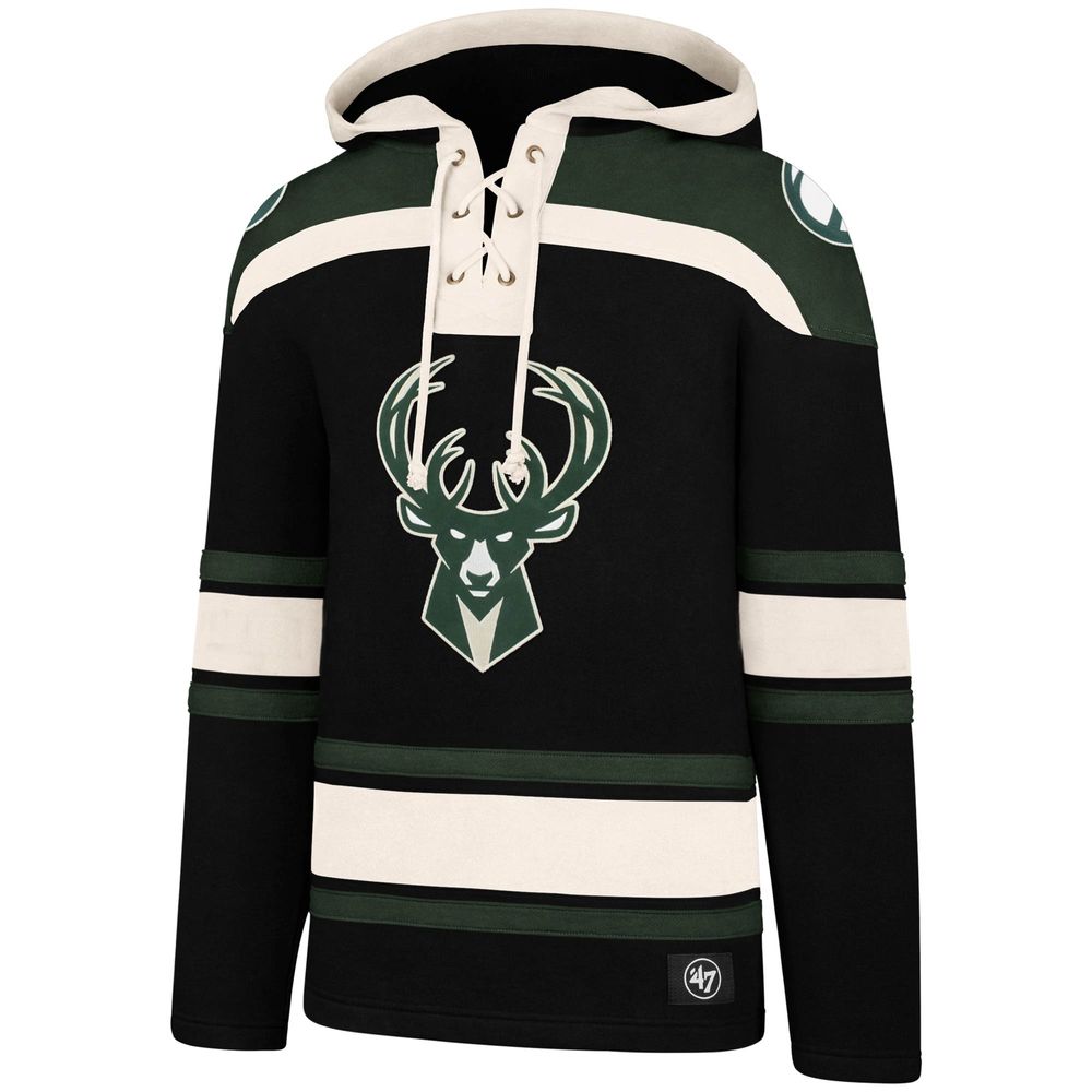 Men's '47 Black Milwaukee Bucks Lacer - Pullover Hoodie