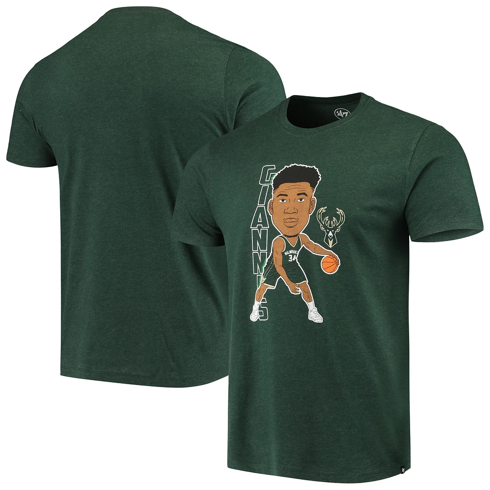 T-shirt à tête branlante Milwaukee Bucks '47 Giannis Antetokounmpo vert chasseur chiné pour homme