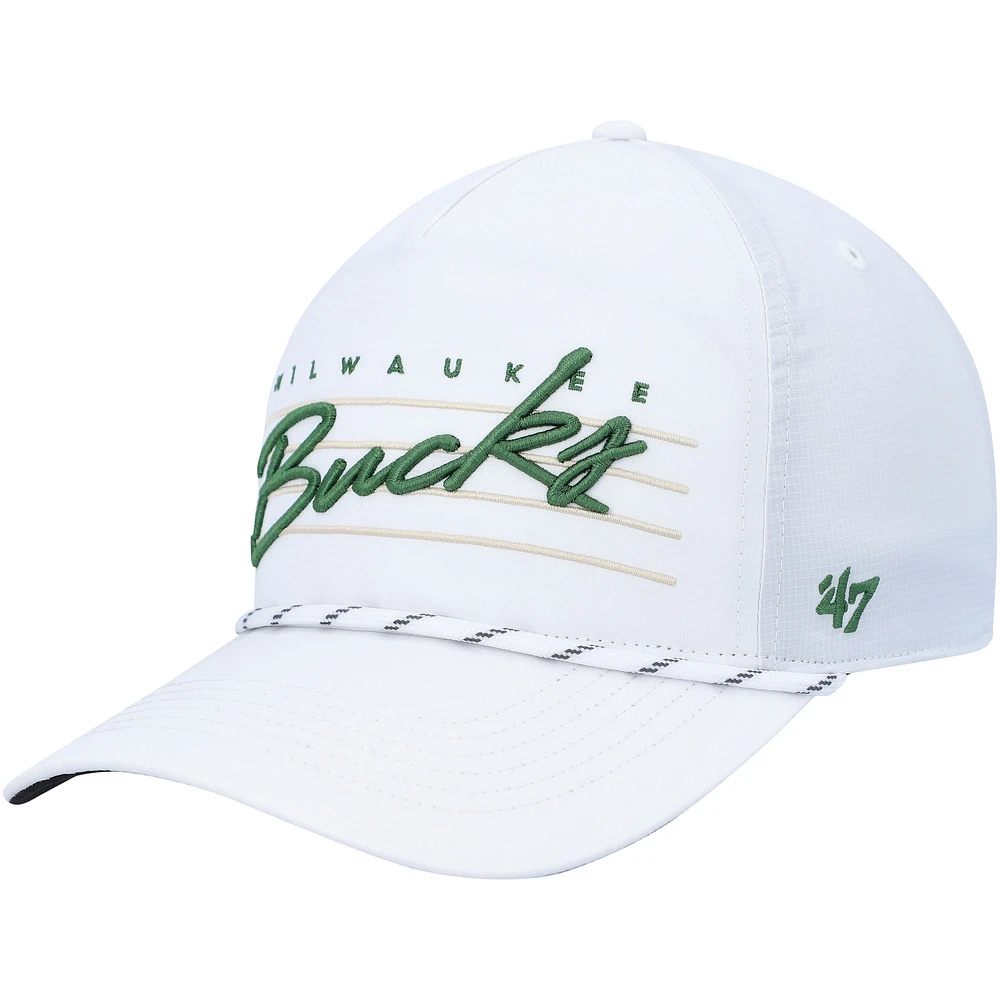 Men's '47  White Milwaukee Bucks Downburst Hitch Snapback Hat