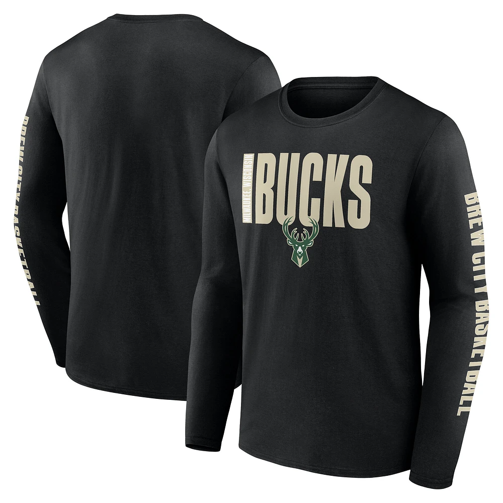 T-shirt à manches longues Vision Milwaukee Bucks noir pour homme