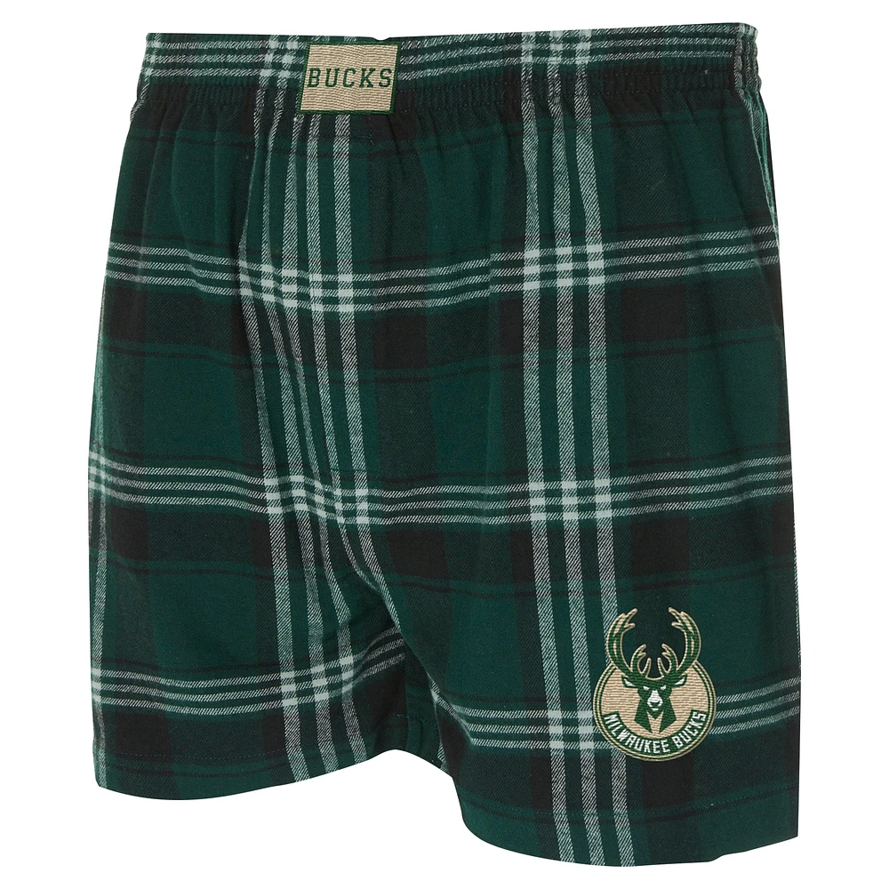 Boxer en flanelle pour homme Concepts Sport Hunter Green Milwaukee Bucks Region