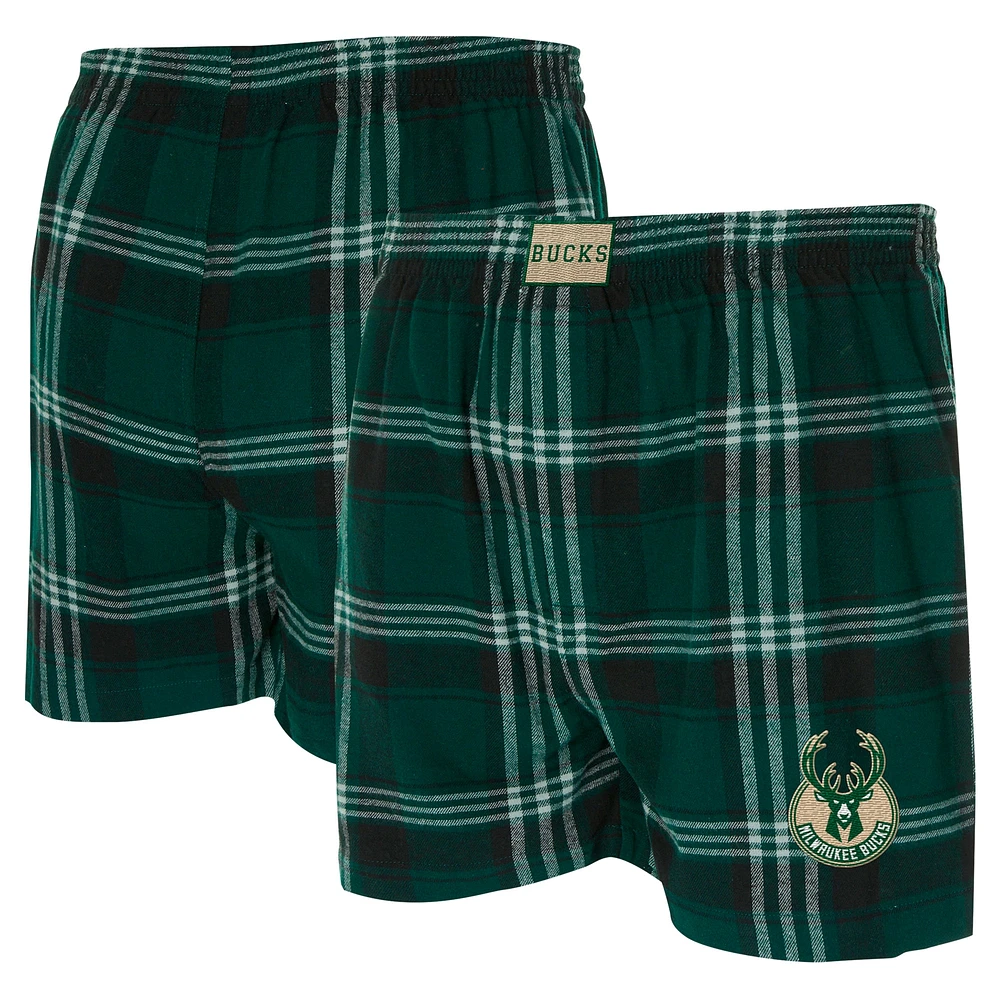 Boxer en flanelle pour homme Concepts Sport Hunter Green Milwaukee Bucks Region