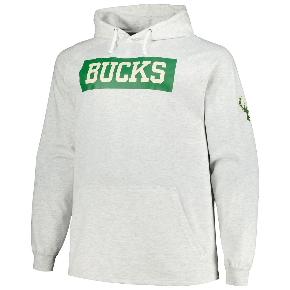 Men's Fanatics Ash Milwaukee Bucks Big & Tall Raglan Tri-Blend Pullover Hoodie