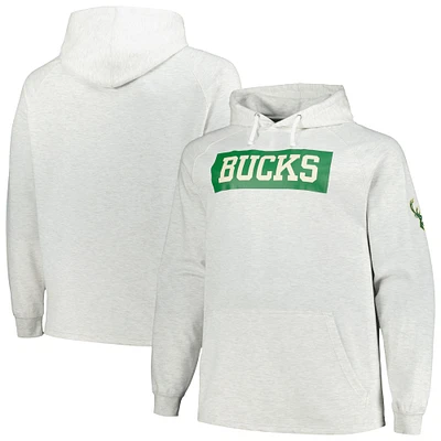 Men's Fanatics Ash Milwaukee Bucks Big & Tall Raglan Tri-Blend Pullover Hoodie