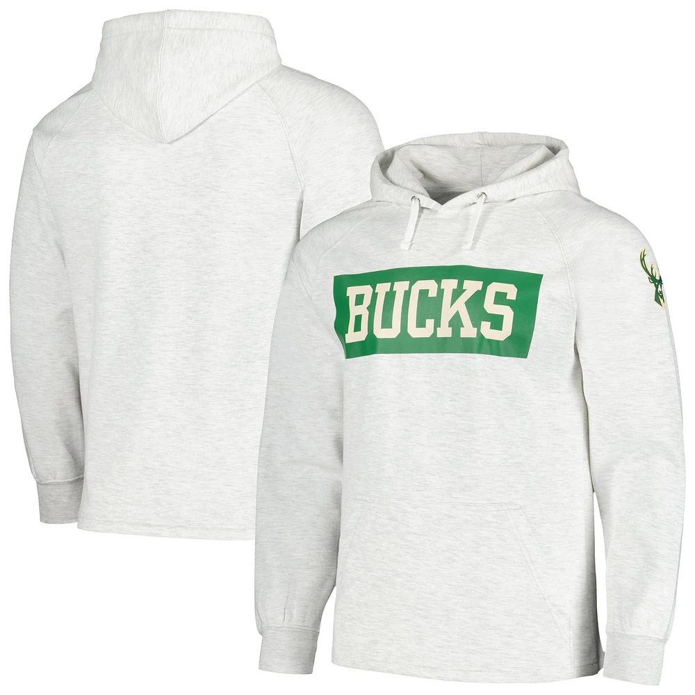 Men's Fanatics Ash Milwaukee Bucks Softhand Raglan Tri-Blend Pullover Hoodie