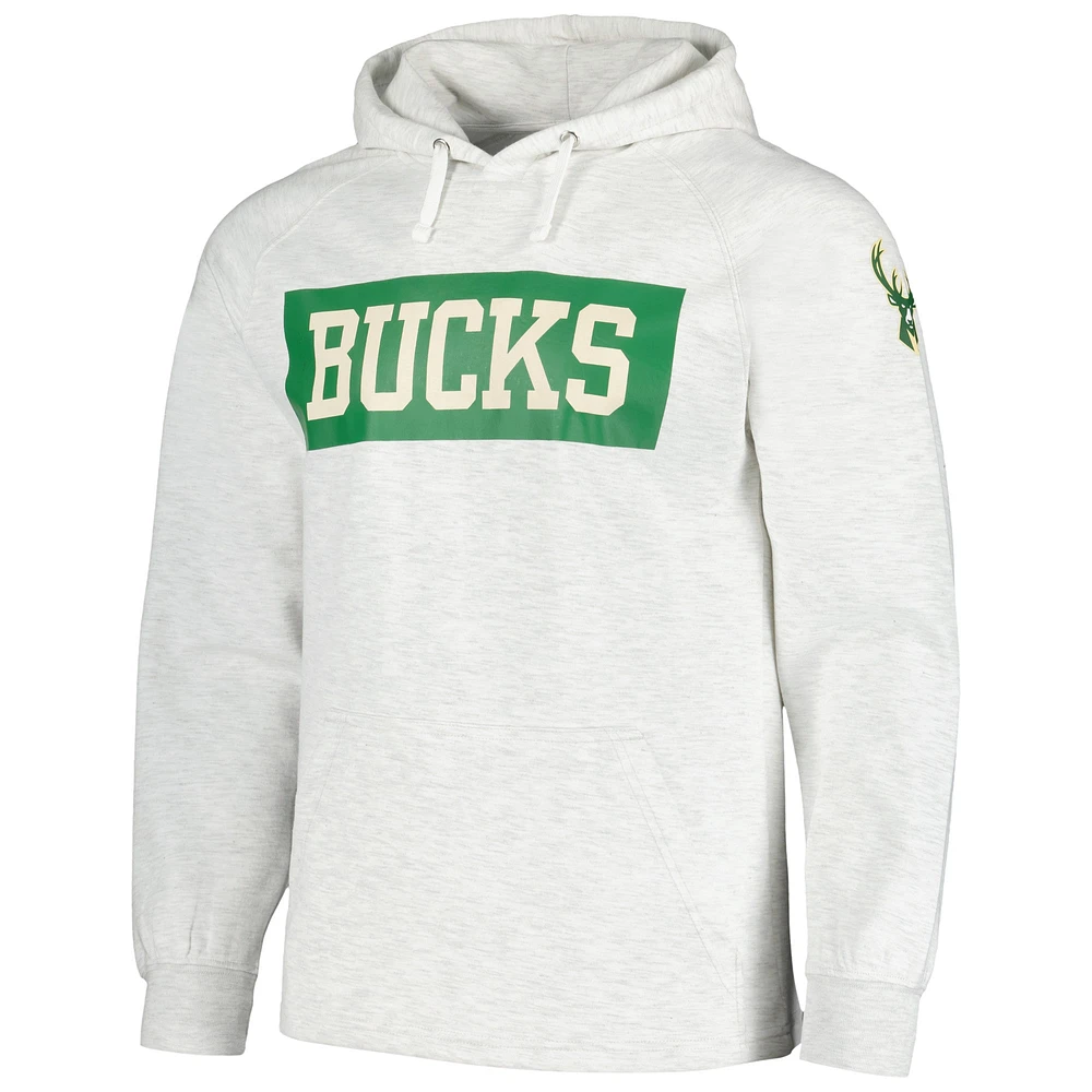 Men's Fanatics Ash Milwaukee Bucks Softhand Raglan Tri-Blend Pullover Hoodie