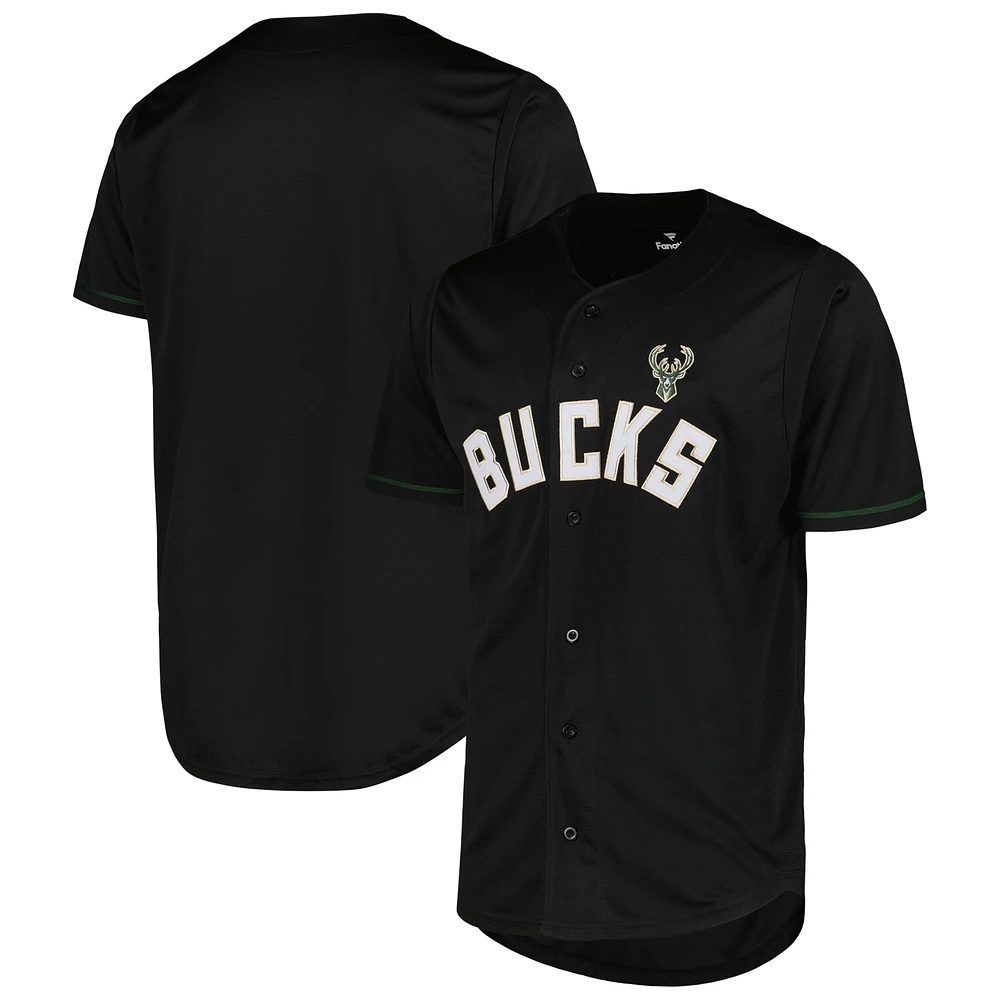 Men's Fanatics Black Milwaukee Bucks Pop Baseball Jersey