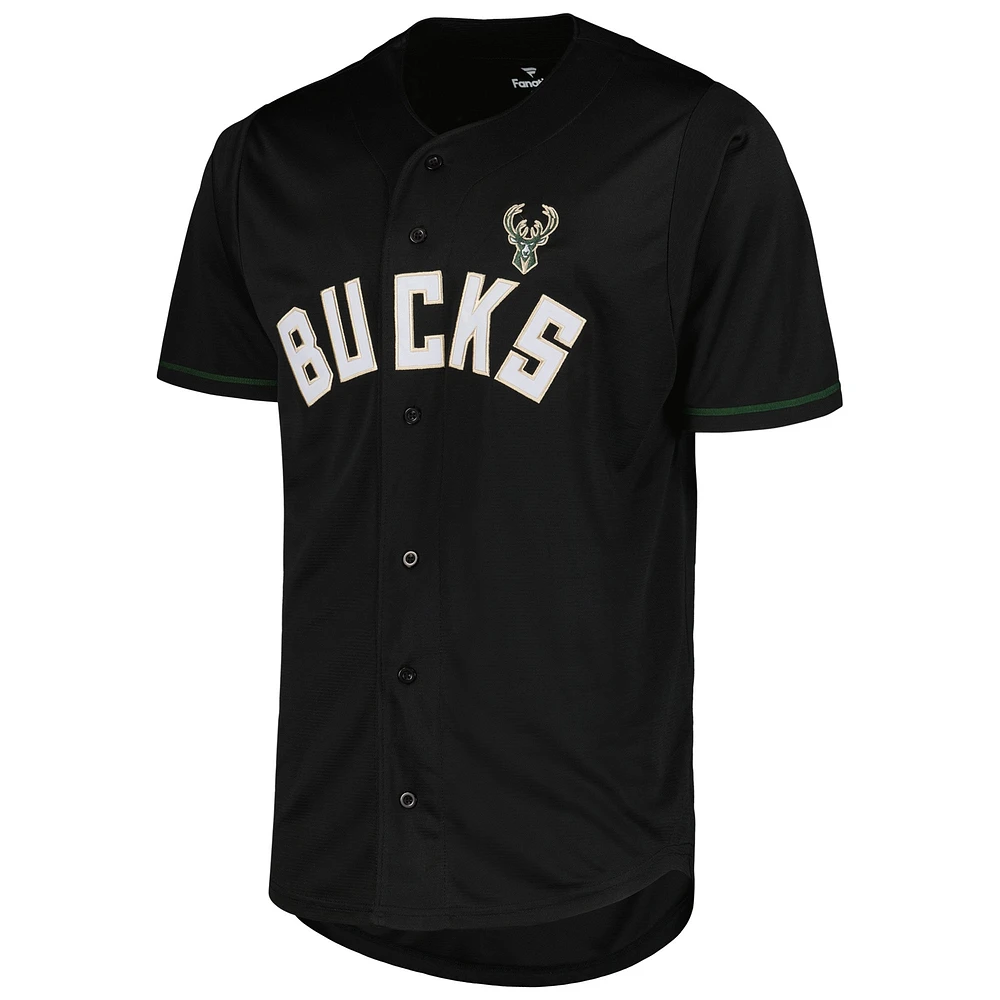 Men's Fanatics Black Milwaukee Bucks Pop Baseball Jersey