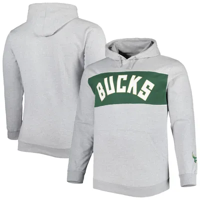 Milwaukee Bucks Fanatics Branded Big & Tall Wordmark Pullover Hoodie - Heather Gray