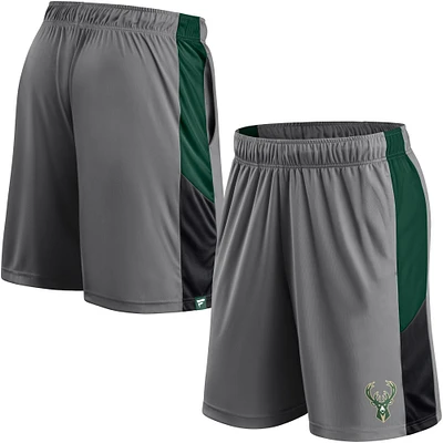 Men's Fanatics Gray Milwaukee Bucks Champion Rush Color Block - Shorts