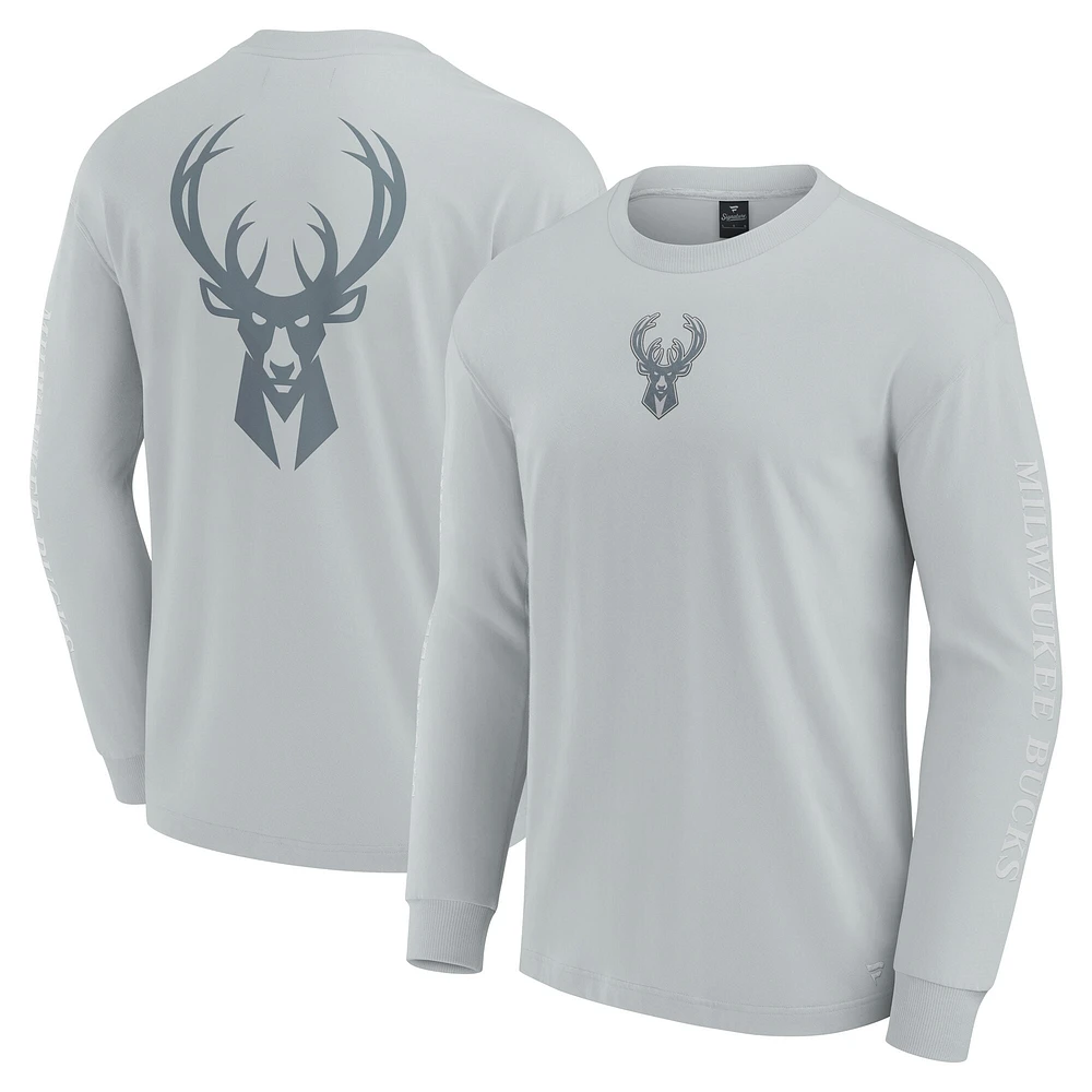 T-shirt à manches longues Fanatics gris Milwaukee Bucks Elements Strive pour hommes