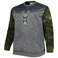 Men's Fanatics Heather Charcoal Milwaukee Bucks Big & Tall Camo Stitched Sweatshirt