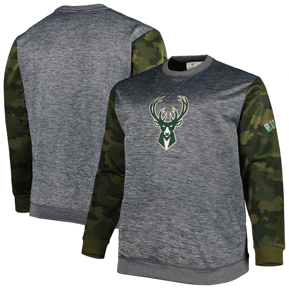 Men's Fanatics Heather Charcoal Milwaukee Bucks Big & Tall Camo Stitched Sweatshirt