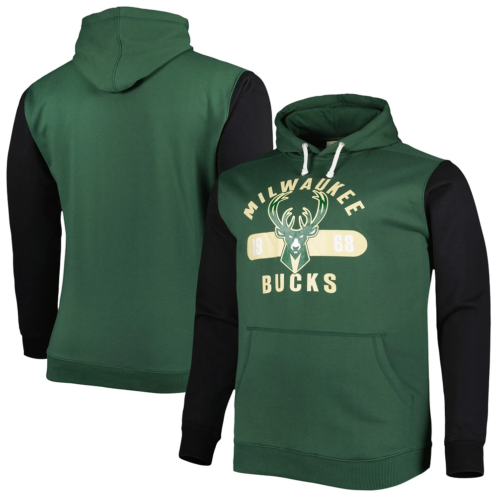 Men's Fanatics Hunter Green/Black Milwaukee Bucks Big & Tall Bold Attack Pullover Hoodie