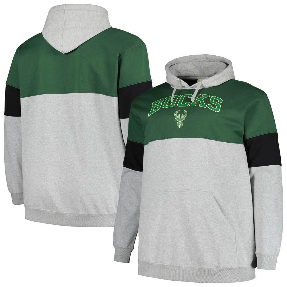 Men's Fanatics Hunter Green/Black Milwaukee Bucks Big & Tall Pullover Hoodie