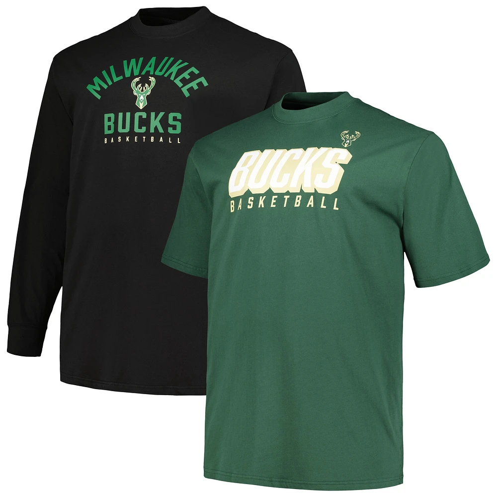 Ensemble t-shirt à manches courtes et longues Fanatics Hunter vert/noir Milwaukee Bucks Big & Tall pour hommes