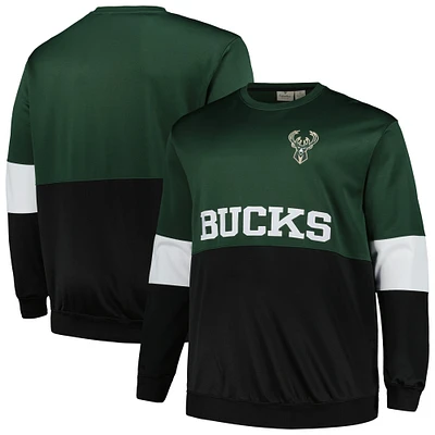 Men's Fanatics Hunter Green/Black Milwaukee Bucks Big & Tall Split Pullover Sweatshirt