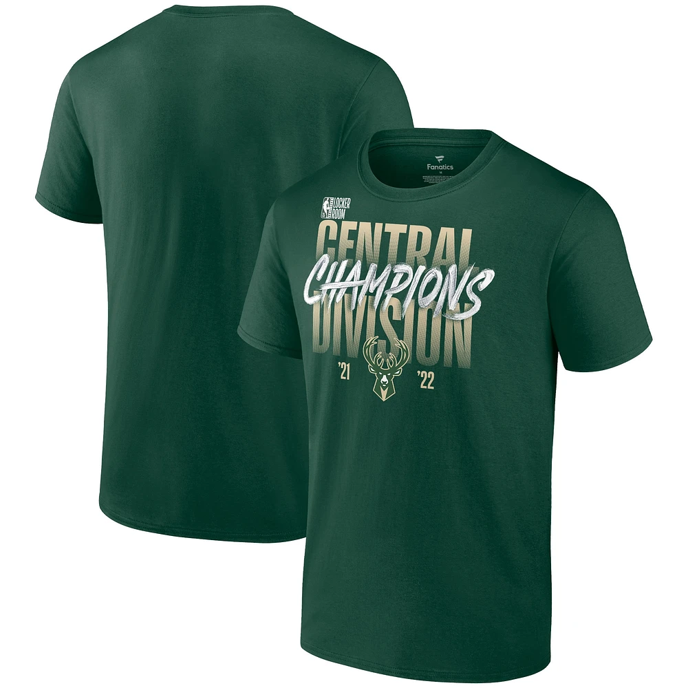 Men's Fanatics Hunter Green Milwaukee Bucks 2022 Central Division Champions Locker Room T-Shirt