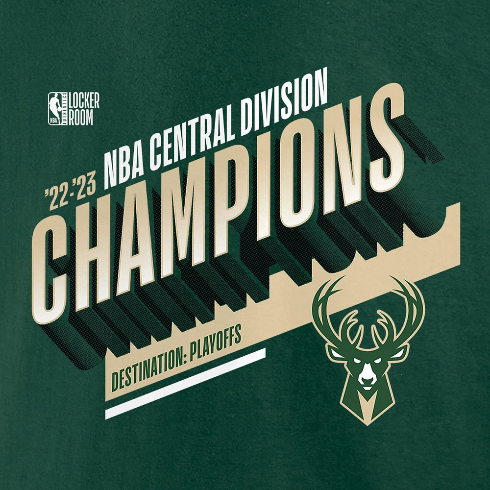 T-shirt de vestiaire des champions la division centrale Milwaukee Bucks Fanatics Hunter Green pour hommes 2023