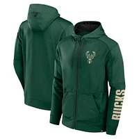 Sweat à capuche zippé entièrement performant Hunter Green Milwaukee Bucks Baller Defender Fanatics pour homme