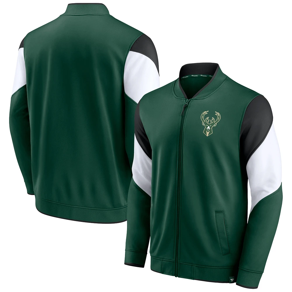 Men's Fanatics Hunter Green Milwaukee Bucks Block Party League Best - Full-Zip Track Jacket