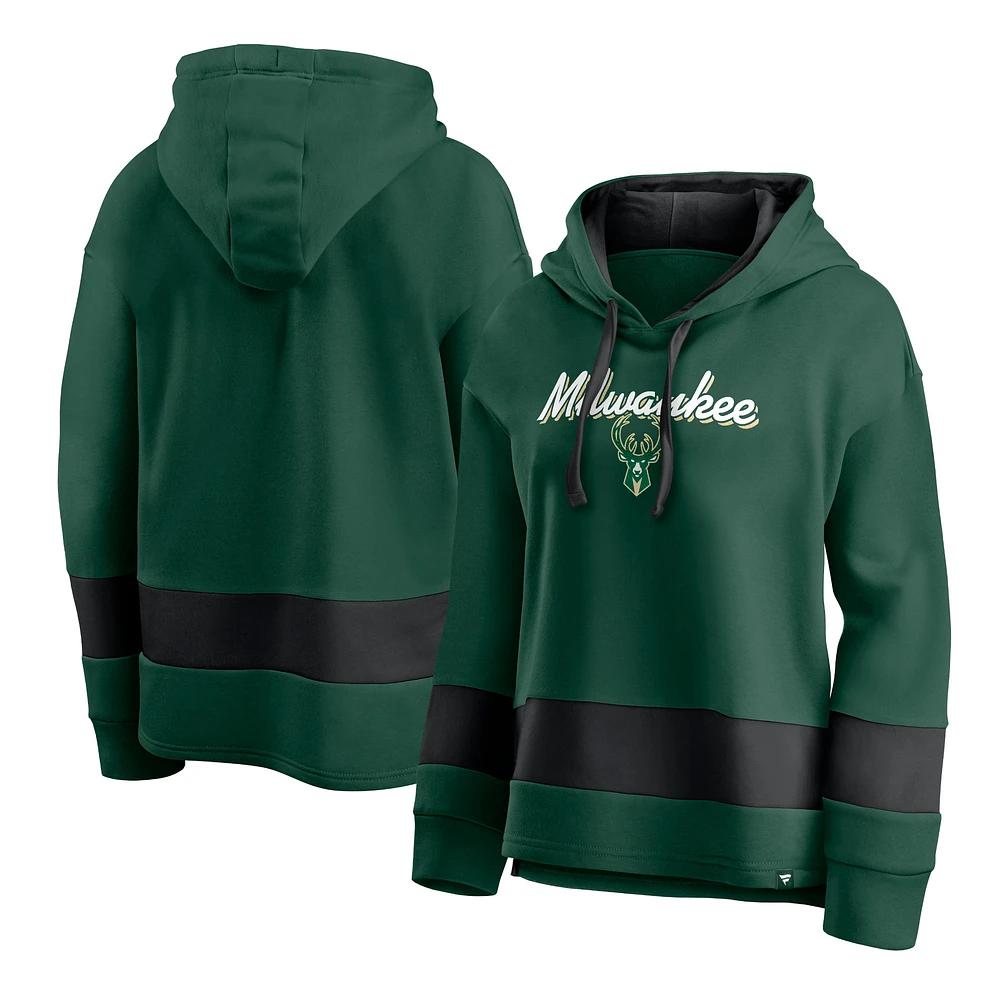 Men's Fanatics Hunter Green Milwaukee Bucks Block Party Major Play - Pullover Hoodie