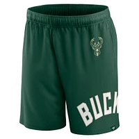 Short en maille à lancer franc Fanatics Hunter Green Milwaukee Bucks pour hommes