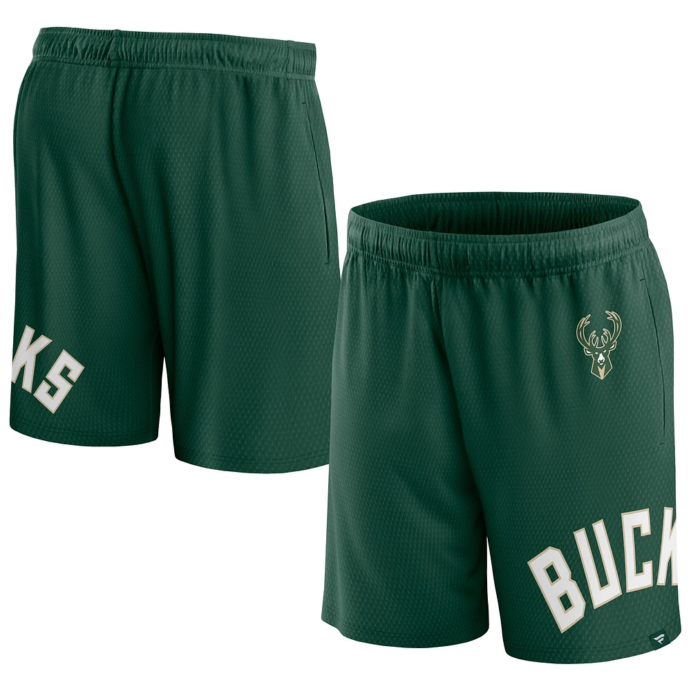 Short en maille à lancer franc Fanatics Hunter Green Milwaukee Bucks pour hommes