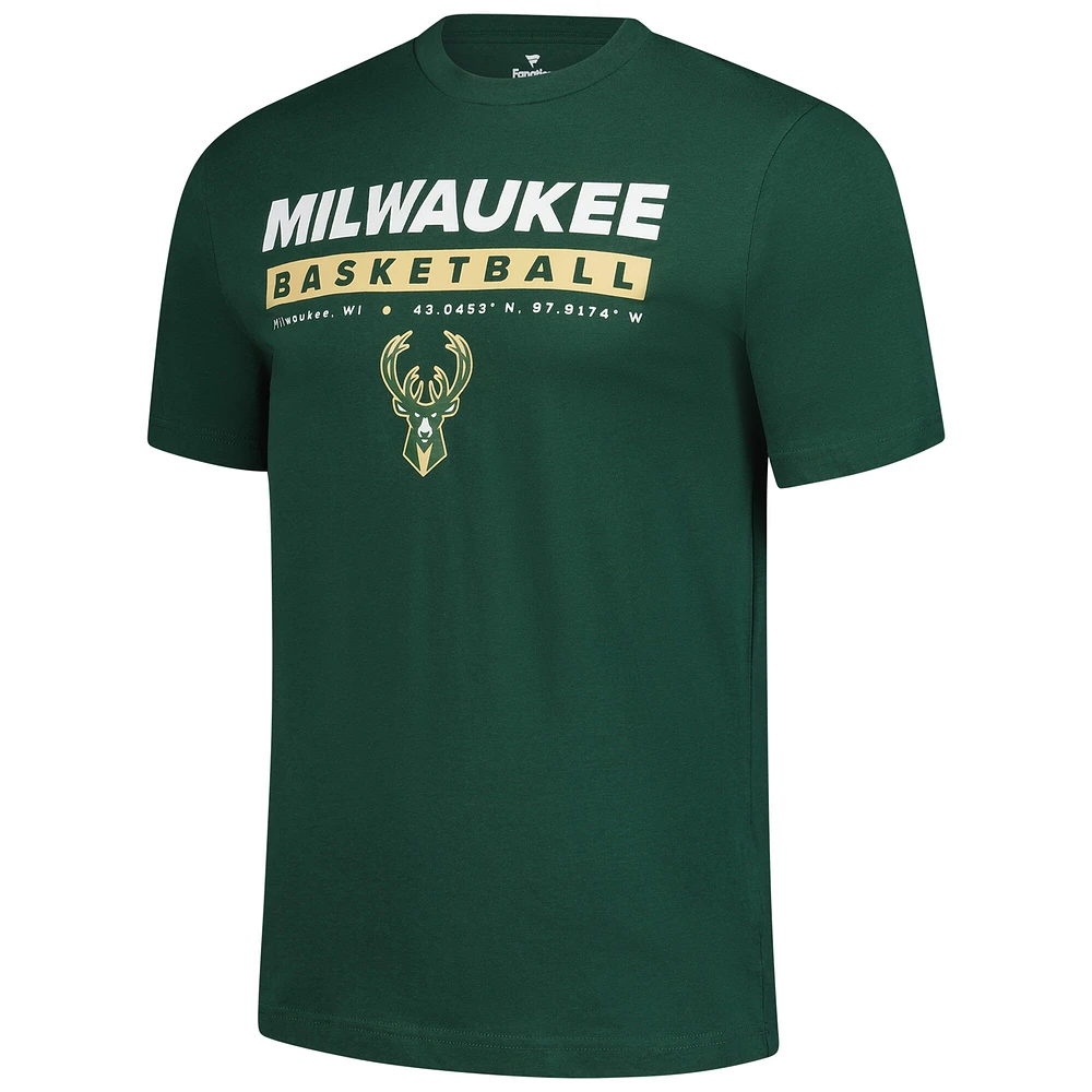 T-shirt Fanatics Hunter Green pour homme avec emplacement Just Net des Milwaukee Bucks