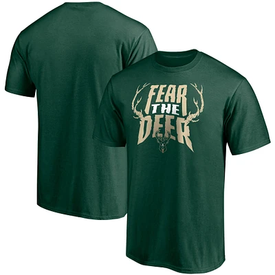 Men's Fanatics Hunter Green Milwaukee Bucks Post Up Hometown Collection T-Shirt