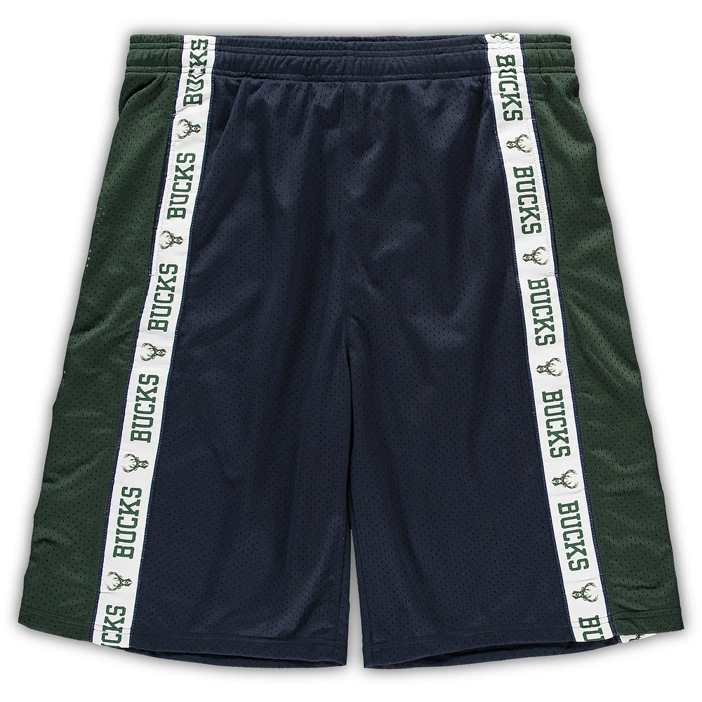 Men's Fanatics Navy/Hunter Green Milwaukee Bucks Big & Tall Tape Mesh Shorts