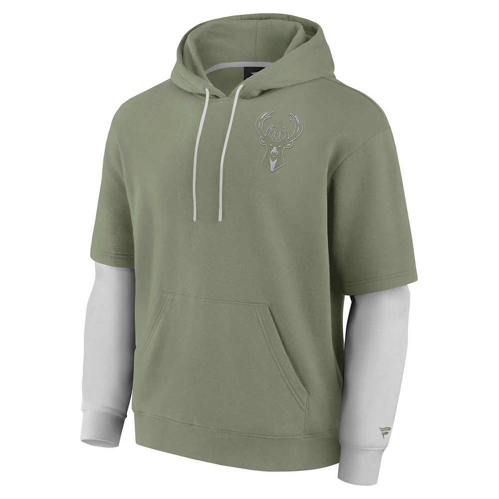 Men's Fanatics  Olive Milwaukee Bucks Elements Sleek Pullover Hoodie