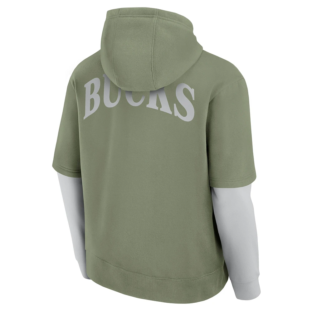 Men's Fanatics  Olive Milwaukee Bucks Elements Sleek Pullover Hoodie