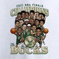 Men's Fanatics White Milwaukee Bucks 2021 NBA Finals Champions Team Caricature Roster T-Shirt