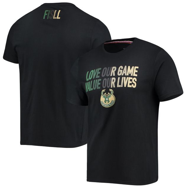 T-shirt noir de l'équipe justice sociale des Milwaukee Bucks FISLL pour hommes